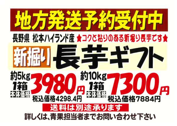 2025年11月28日〜12月21日まで長野県産新掘り長芋地方発送承り中-1