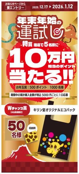 2025年12月29日〜2026年1月12日まで年末年始の運試し！10万Ｐが当たる！！new-1