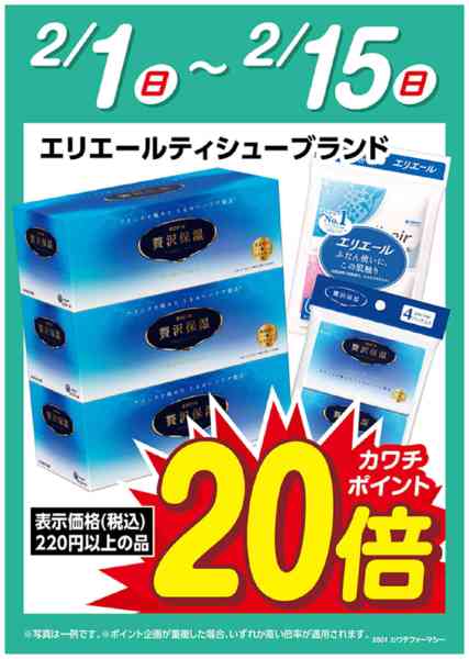 2026年2月1〜15日までエリエールティシュー　ポイント20倍-1