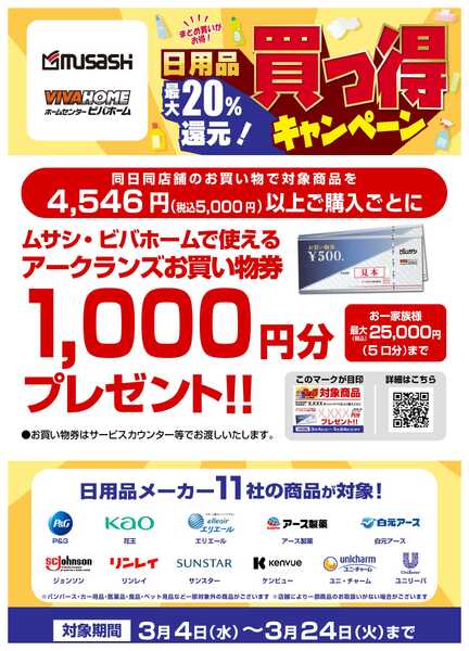 スーパービバホーム 【お買い物券】日用品11社合同買っ得キャンペーン！new-1