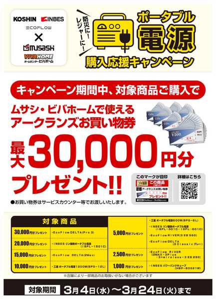 スーパービバホーム 【お買い物券】ポータブル電源キャンペーン！new-1