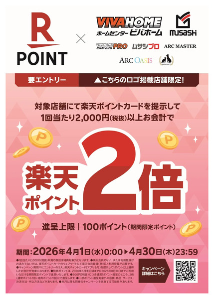 【楽天ポイントカード】≪進呈上限100ポイント≫ポイント2倍キャンペーン4月1日～4月30日new-1