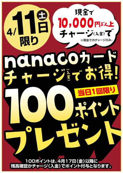 2026年4月11日限り4/11はnanacoチャージでお得！new-1