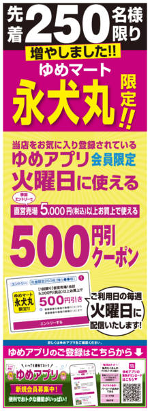 2026年3月25日〜4月30日まで永犬丸限定 500円引クーポン-1