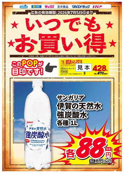 いつでもお買い得　伊賀の天然水　強炭酸水1L-1