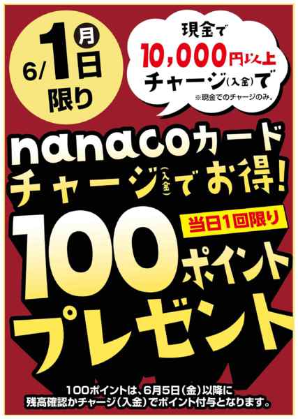 2026年6月1日限り6/1はnanacoチャージでお得！new-1