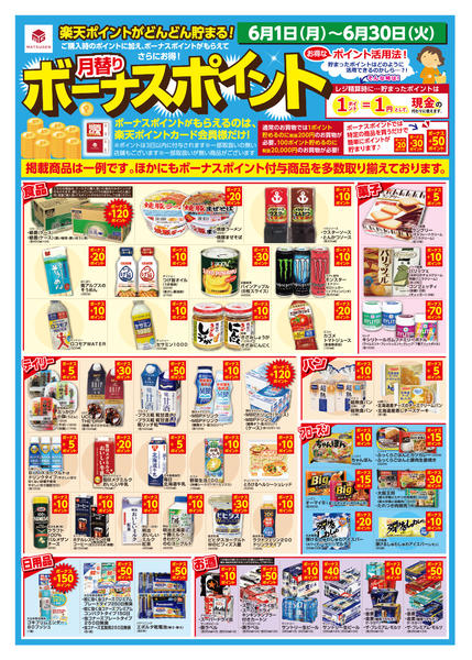 2026年6月1〜30日まで6/1 楽天ボーナスポイント-1