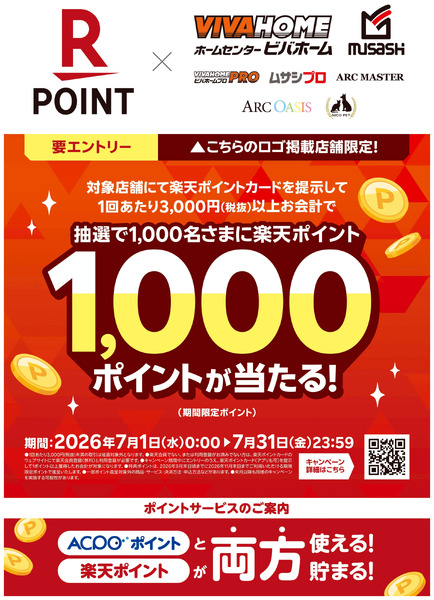 【楽天ポイント】抽選で1,000名さまに楽天ポイント1,000ポイントが当たる!(限定ポイント)7月1日～7月31日new-1