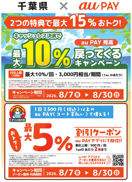 千葉県キャッシュレスCP×auPayクーポン8月7日～8月30日-1