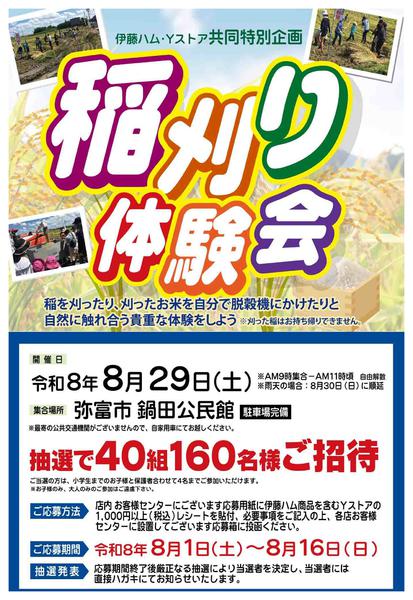 2026年8月1日〜16日まで伊藤ハム・Yストア共同　 稲刈り体験会-1