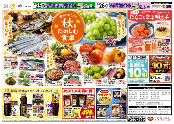 秋を楽しむ食卓　秋のごほうび至福のフルーツ　旬のうま味がのった海の幸　食欲の秋はみんなで焼き肉　お買い得価格＋ポイントプレゼント！　ひとくちたらこ＆辛子明太子　ドレッシング・農産乾物10％引-2