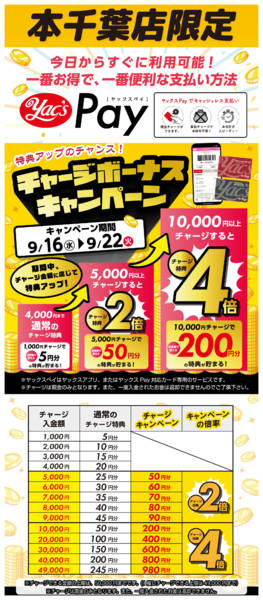 2026年9月14日〜22日までヤックスPAYチャージキャンペーン！new-1
