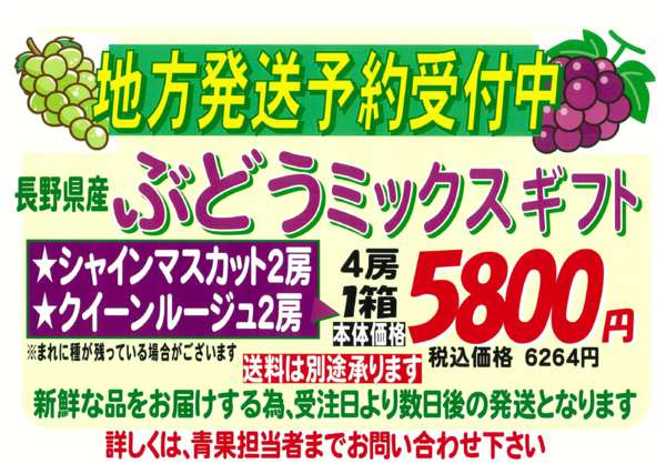 2026年9月12日〜30日まで長野県産ぶどうギフト地方発送予約承り中-1