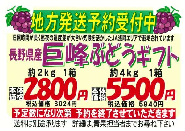2026年9月12日〜30日まで長野県産巨峰ギフト地方発送予約承り中-1
