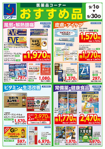 2026年9月1日〜15日まで〇医薬品コーナー　おすすめ品〇-1