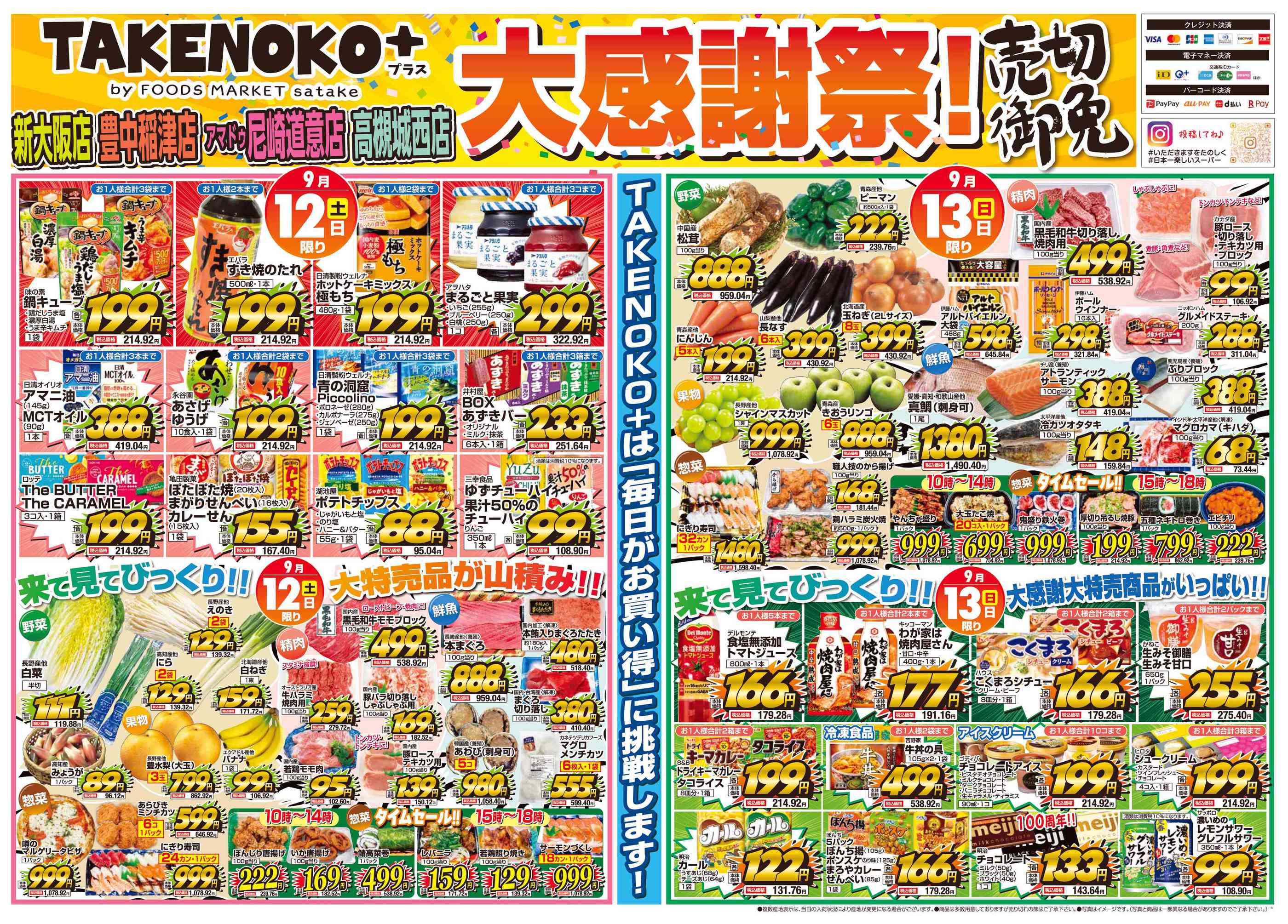 フーズマーケットサタケTAKENOKO+高槻城西店のチラシ｜最新の特売