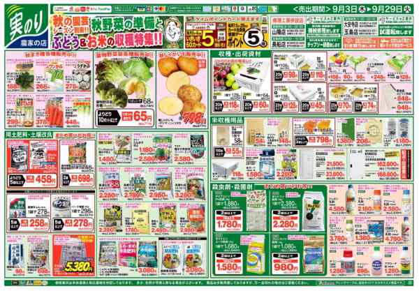 2026年9月3日〜29日まで秋野菜の準備とぶどう＆お米の収穫特集！！-1