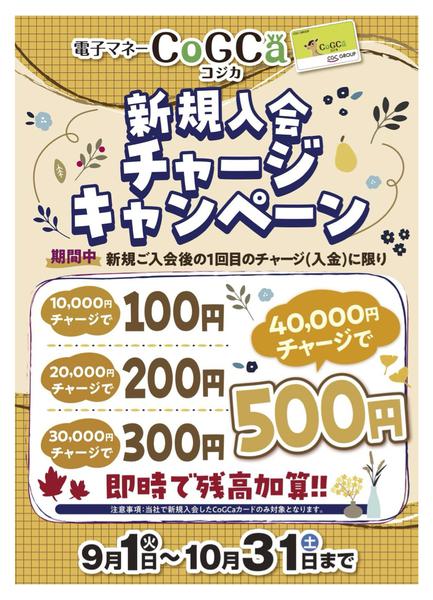2026年9月1日〜10月31日までCoGCa 新規入会チャージキャンペーン-1