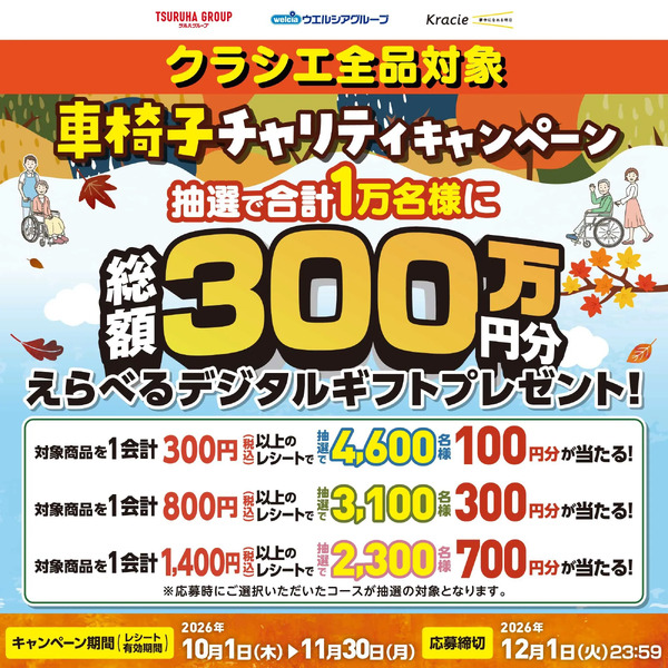 10/1~11/30 ウェルネス クラシエ_車いすチャリティキャンペーン10月1日～11月30日-1