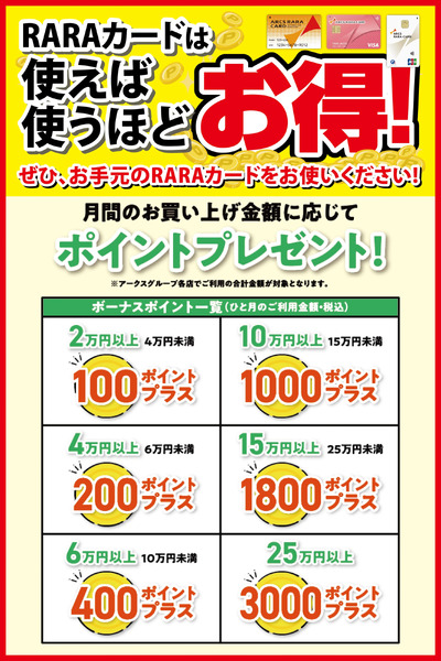 RARAカードは使えば使うほどお得!1月1日～12月31日-1